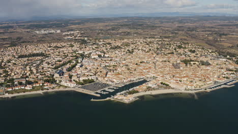 mèze the fishing town aerial drone view sunny day with the etang de thau