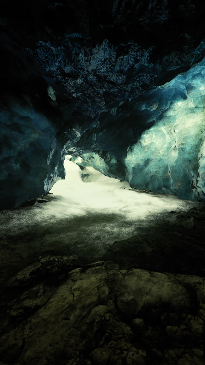 Exploring the ethereal beauty of an ice cave illuminated by natural light