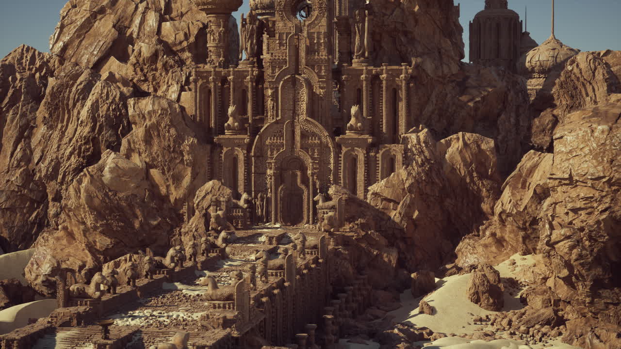 Remote archaeological site with monumental arches and eroded steps