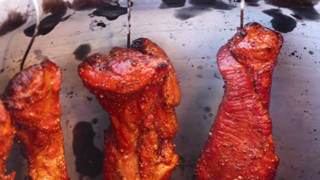 delicious roasted pork cooking in bangkok market