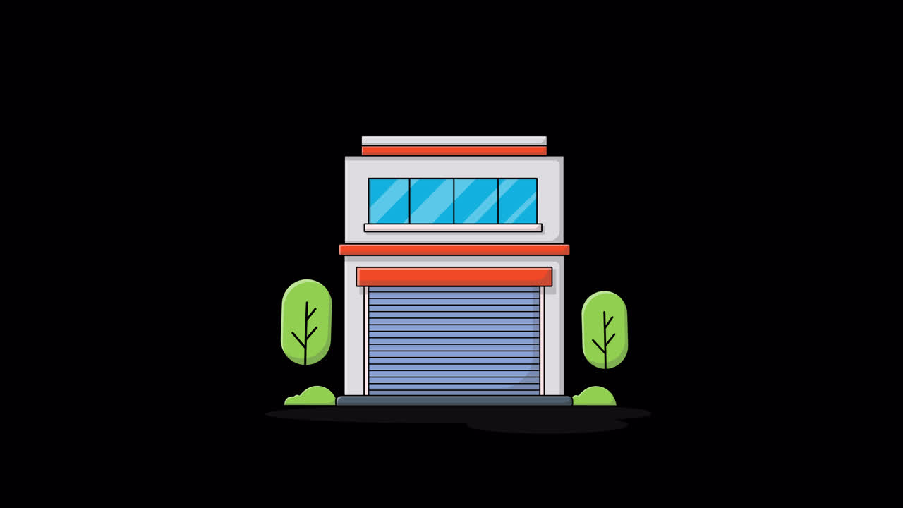 Animazione flat design di un edificio di consegna