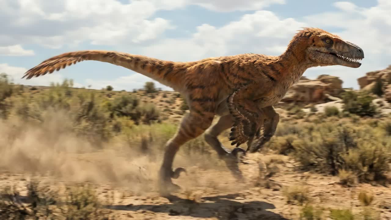 En løpende raptor i ørkenen