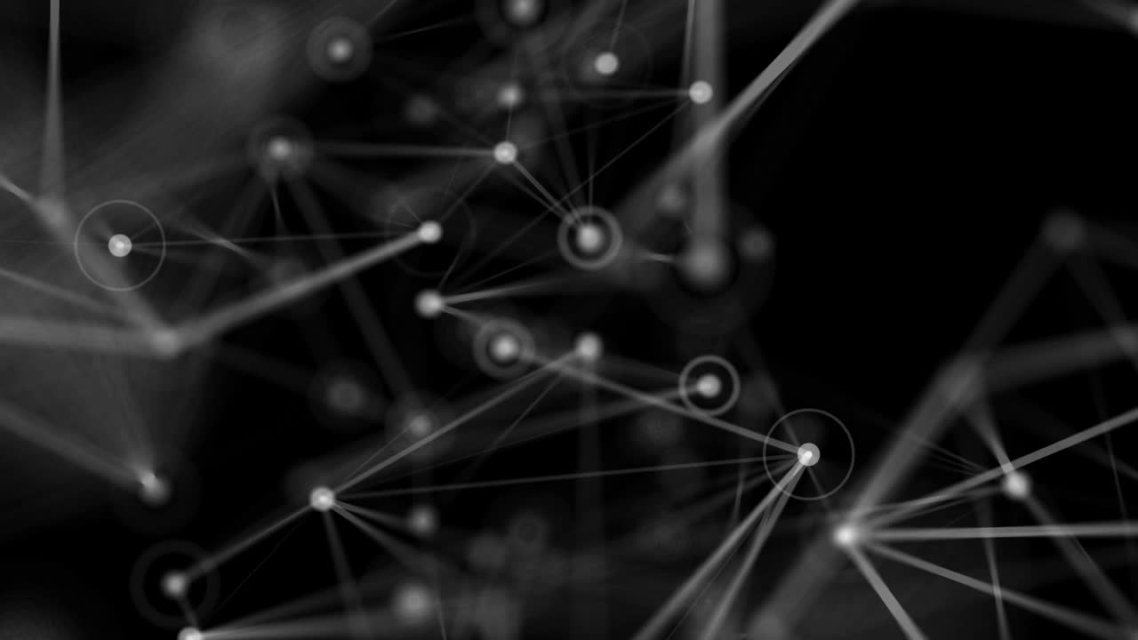 Abstract rounding polygonal space with dots and lines motion. Data technology and scientific illustration. CG animation