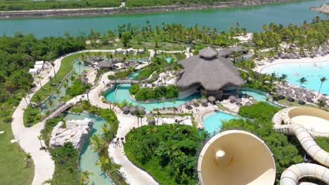 modern amusement park in the dominican republic, pool and water slides, aerial