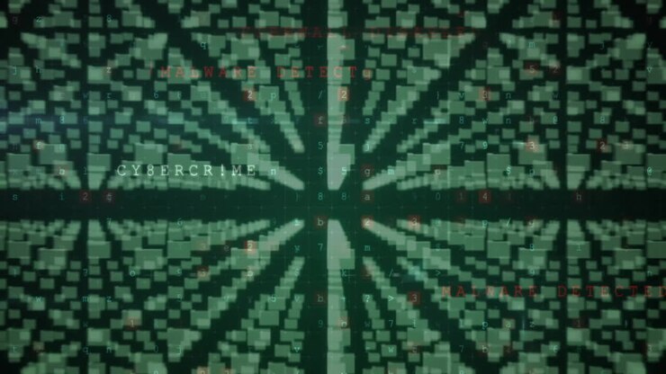 Animation eines Vorhängeschlosses, Computersprache, Zahlen, Buchstaben, Symbolen und Texten über schwarzem Hintergrund