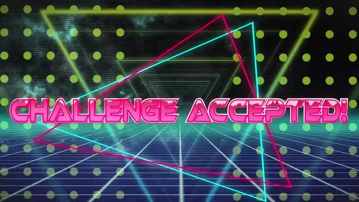 Retro Synthwave Style Animation with Challenge Accepted Text