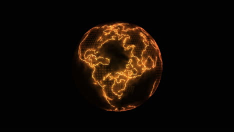 rotating earth globe map in burning flames