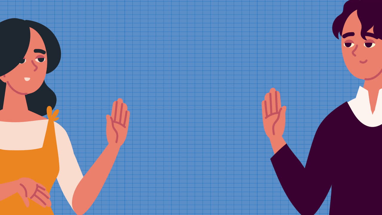 젊은 커플 이야기하는 캐릭터 애니메이션