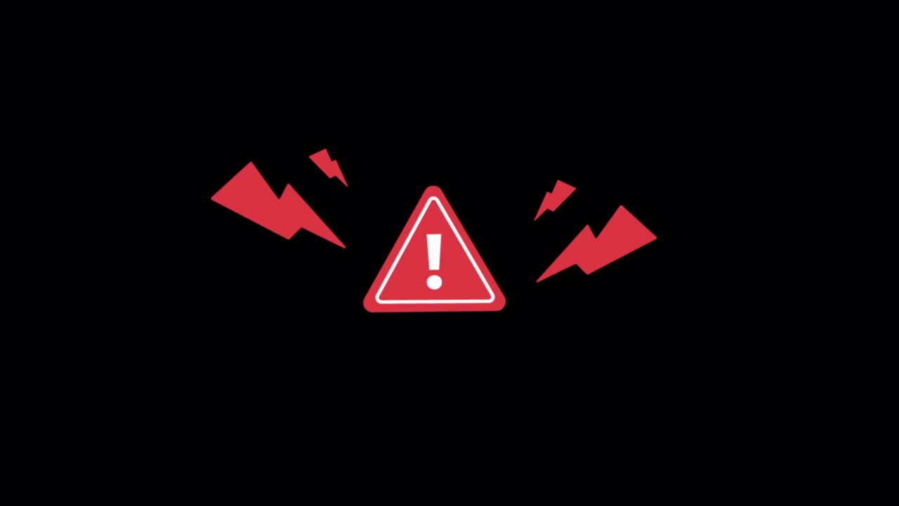 Animated Warning Sign with Flashing Red Lightning Bolts