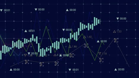 animation of financial data processing and statistics over dark background
