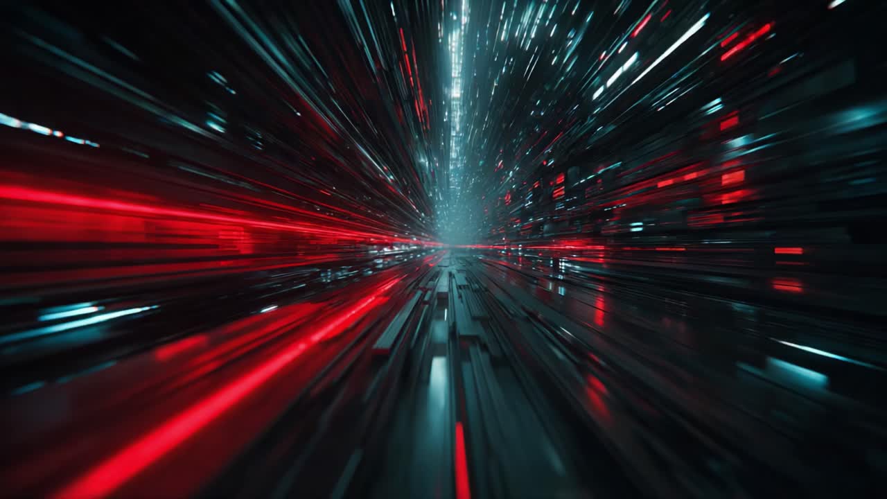 A Hypnotic Journey Through a Futuristic Tunnel of Light and Speed, Showcasing Pulsating Red and Blue Hues Against a Dark Backdrop in a Stunning Visual Experience