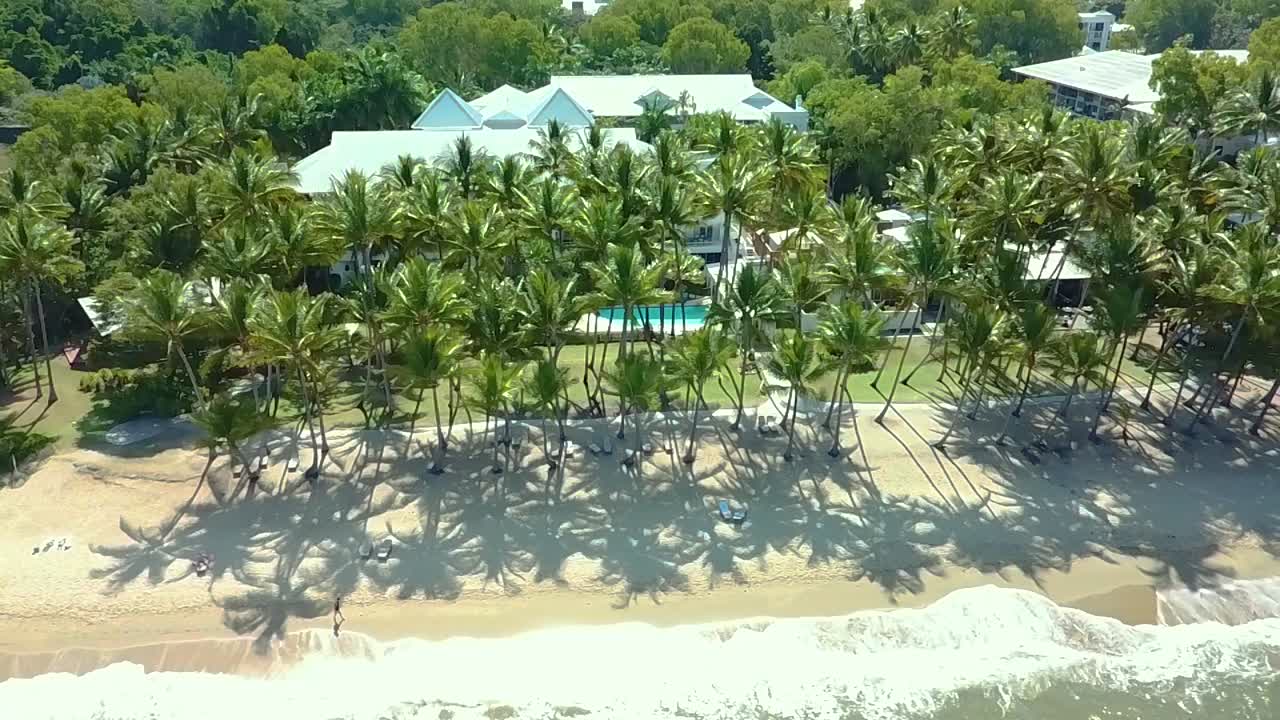panorámica de la playa de palm cove en un ángulo de 45 grados desde un dron