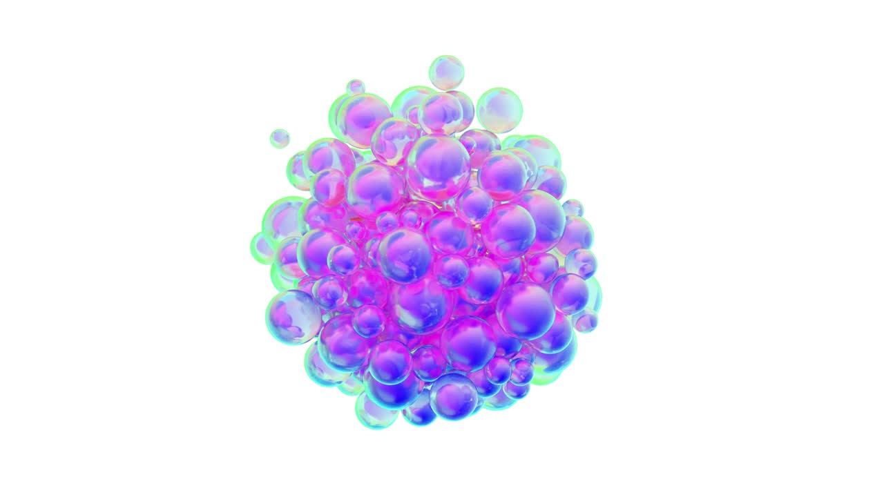 Abstract animation of appearance and flight of spheres