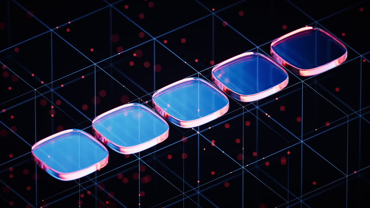 Abstract neon glass geometry cubes, 3d rendering.