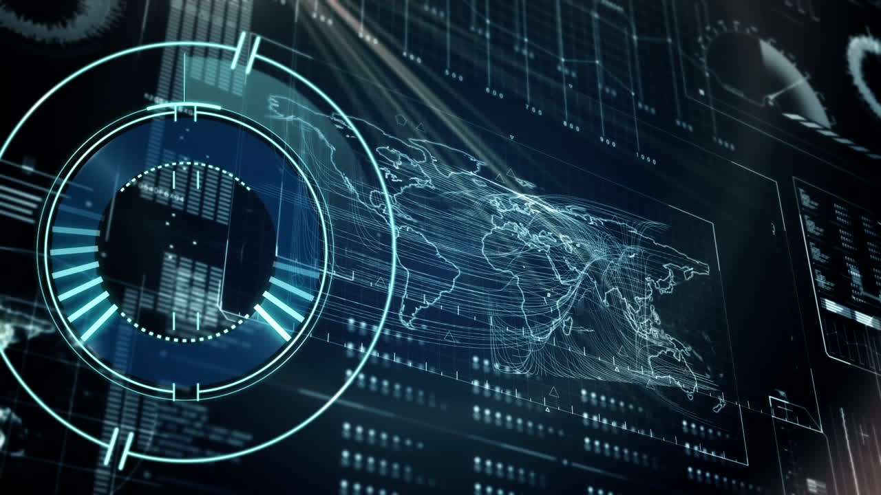 Animation of scope scanning over data processing on black background