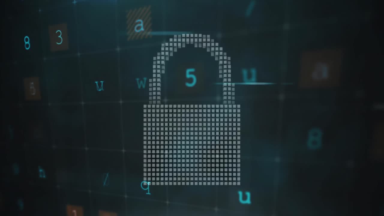 animación del candado de seguridad, el escudo y el icono de la nube contra el procesamiento de datos de seguridad cibernética