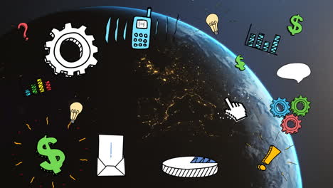 animación de una red de iconos de negocios digitales en todo el planeta tierra