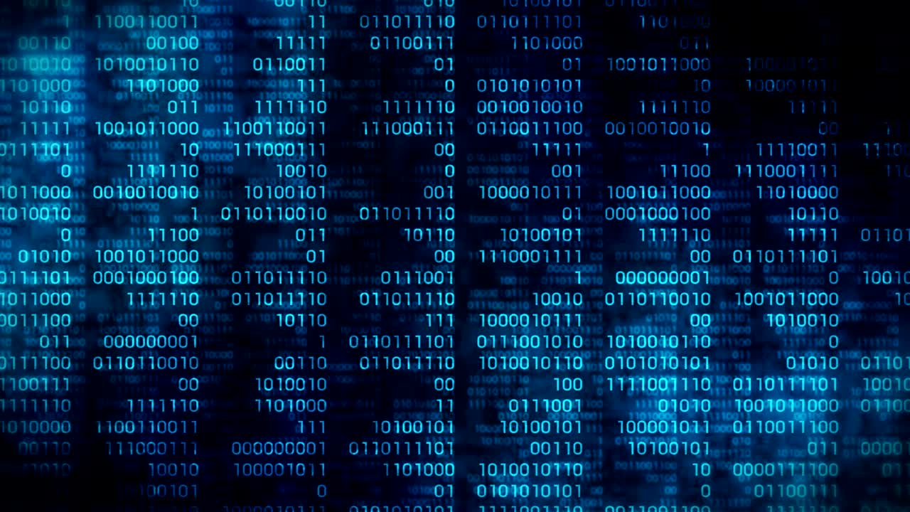 código binario fondo azul oscuro. web transmisión en línea con animación de bucle de tecnología digital. número cero y uno. red informática.