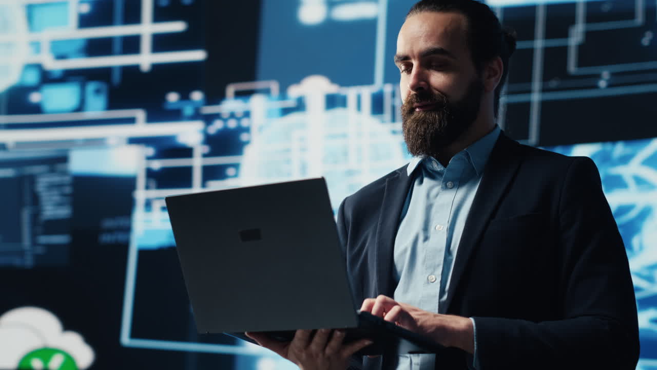 Business person studies artificial intelligence strategy and automation tools