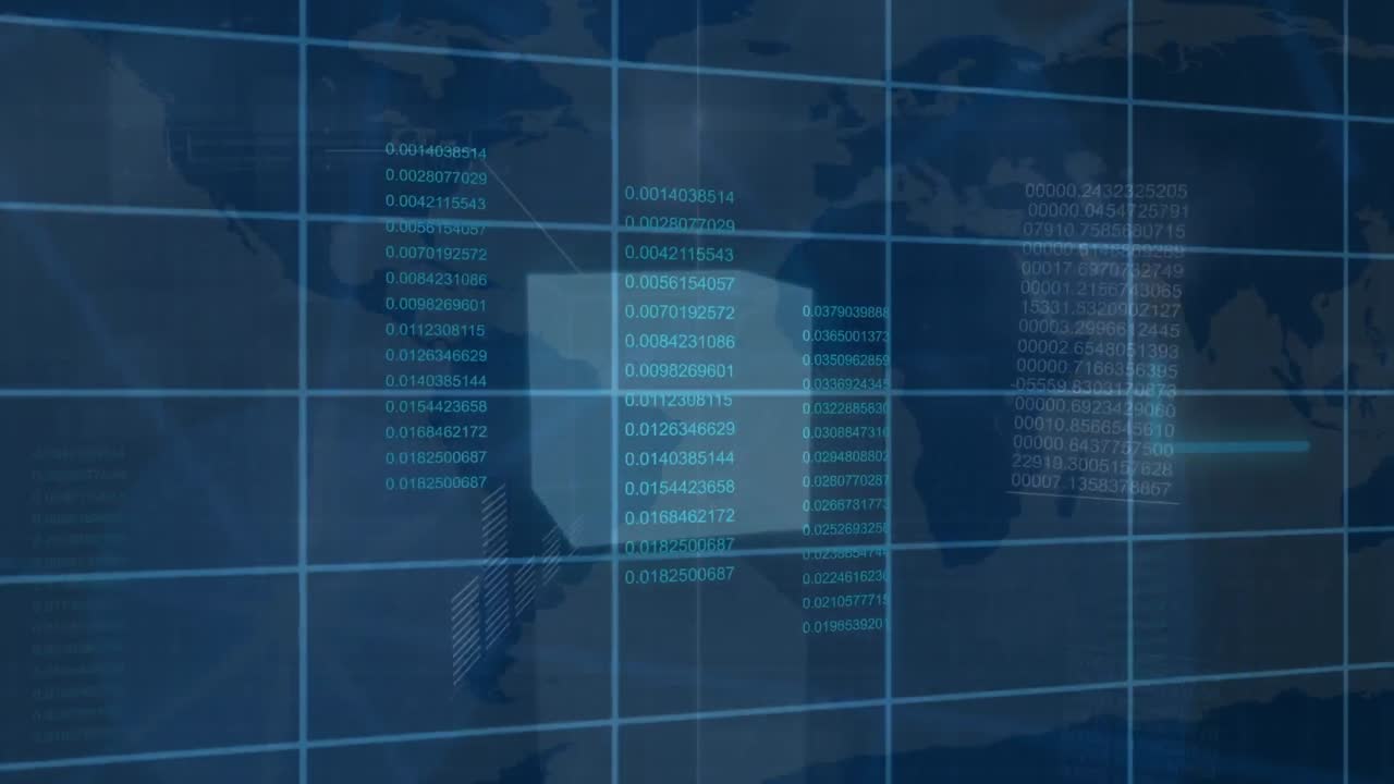 animación de los datos de la interfaz digital sobre el mapa del mundo