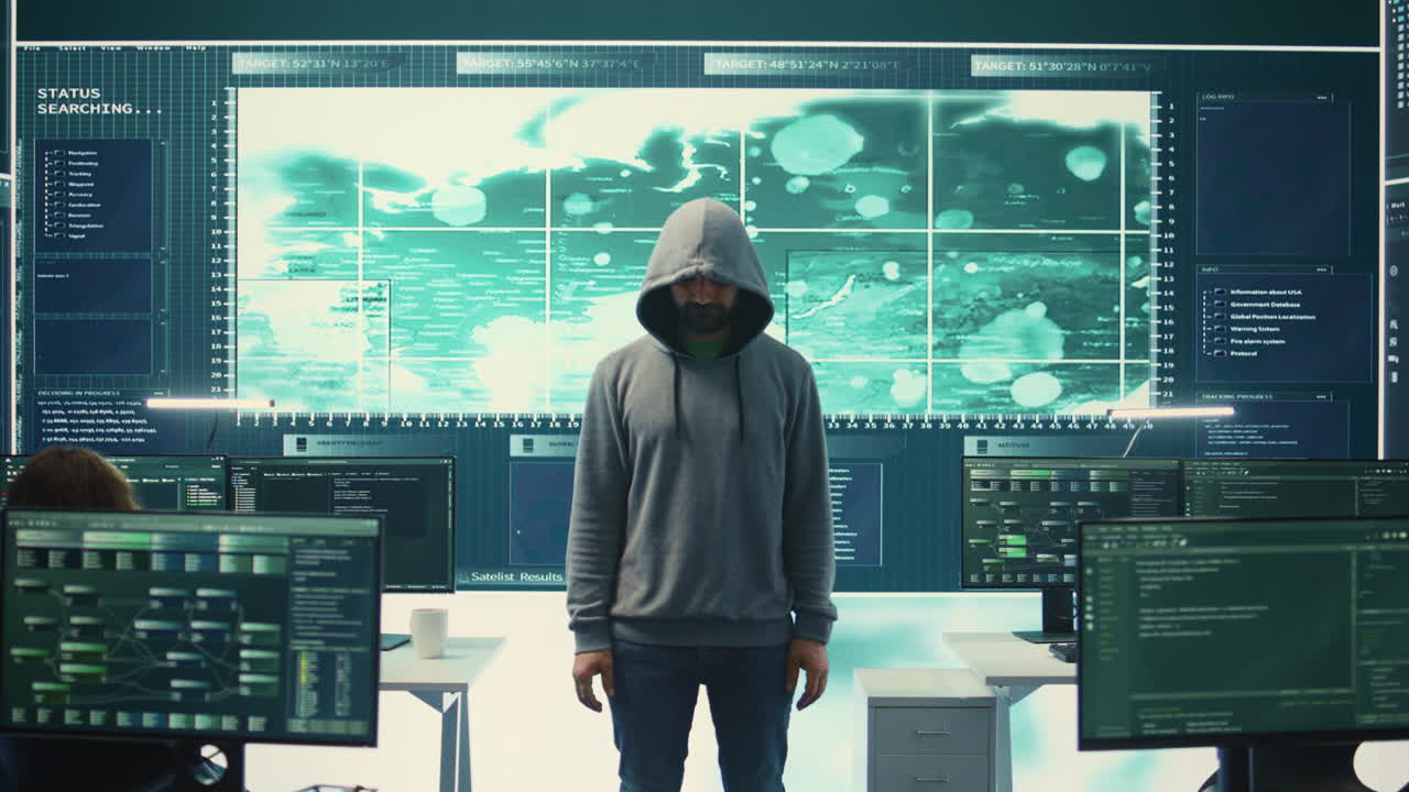 los hackers gubernamentales trabajan con datos seguros en una red informática.