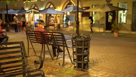 view in the colonial zone at nights with social isolation by the covid-19, people with masks