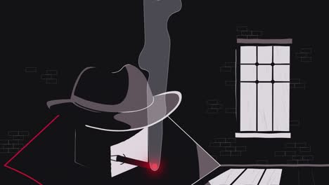 2d-animation,-flat-style,-police-detective-smokes-a-cigar-while-investigating-the-clues