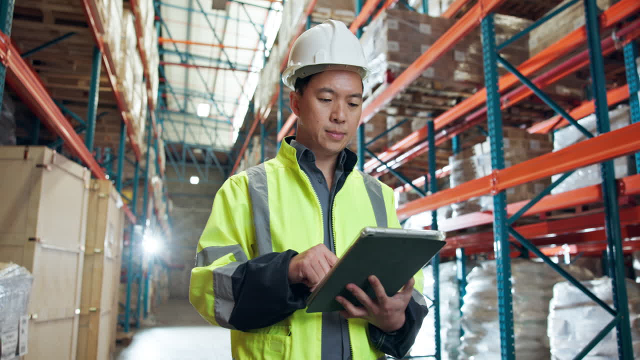 Magazzinieri che utilizzano un tablet per la gestione dell'inventario