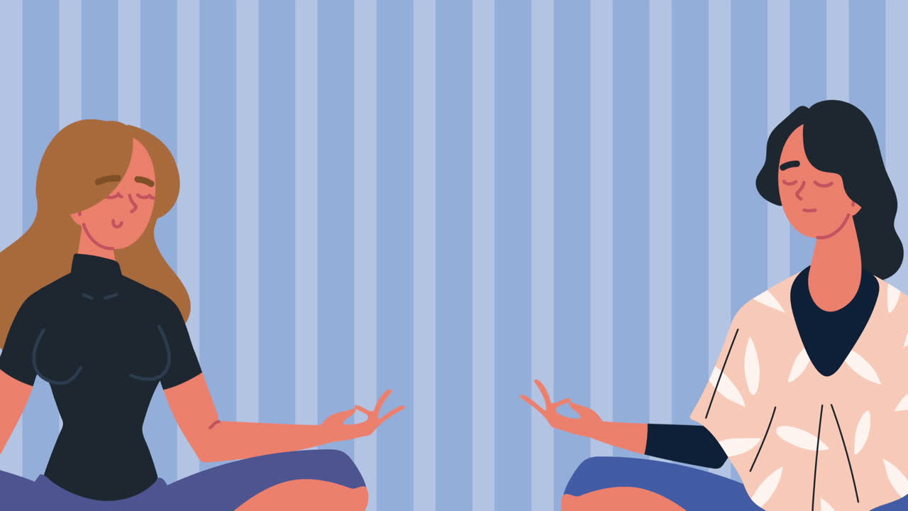 요가 캐릭터를 연습하는 젊은 여성들