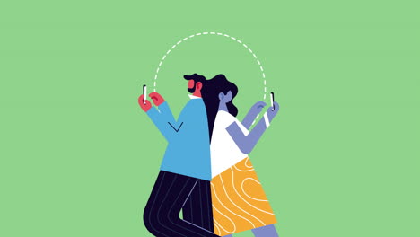 pareja que utiliza teléfonos inteligentes trabajando en casa