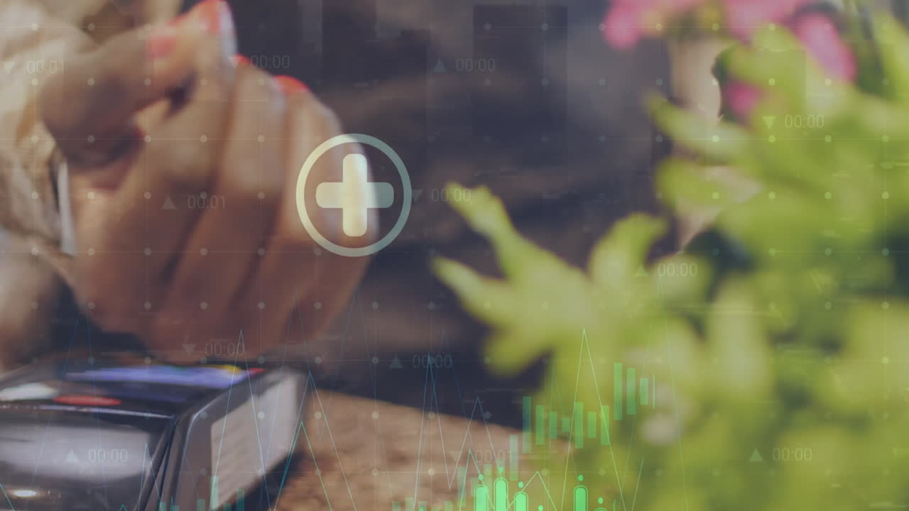 터미널에서 카드를 사용하여 비접촉 결제를 통해 데이터 처리의 애니메이션