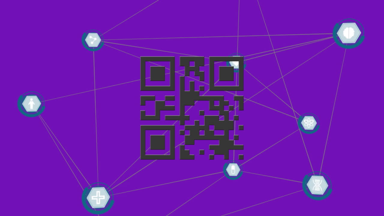 animación de iconos de medios sobre el código qr.