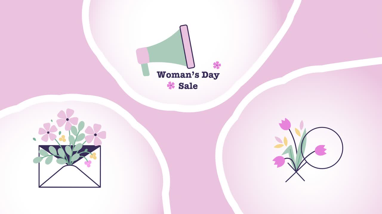 핑크색 배경에 국제 여성의 날 아이콘의 만화 4k 비디오