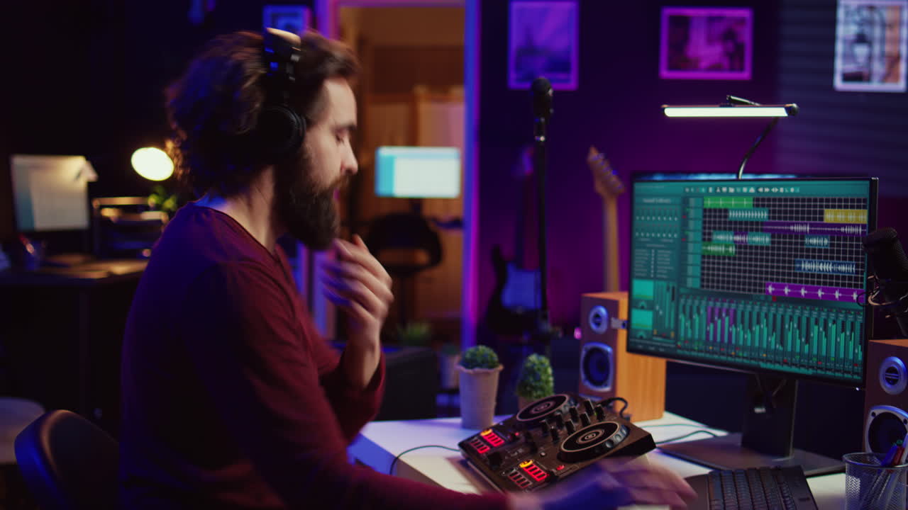 ingeniero de audio insertando una unidad usb en la pc para grabarse a sí mismo tocando el piano