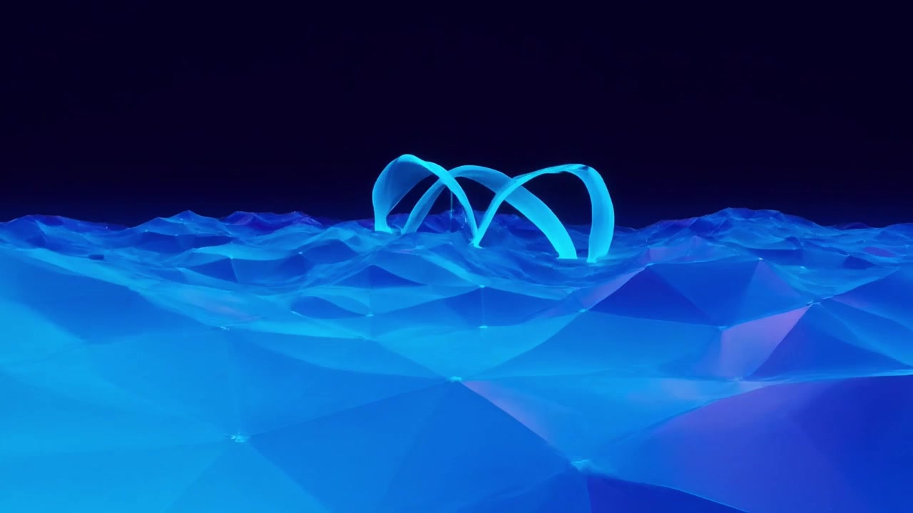 Abstract Blue Digital Landscape with Floating Geometric Rings