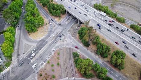 aerial of intersections underpass highway bridge near nasa in mountain view california