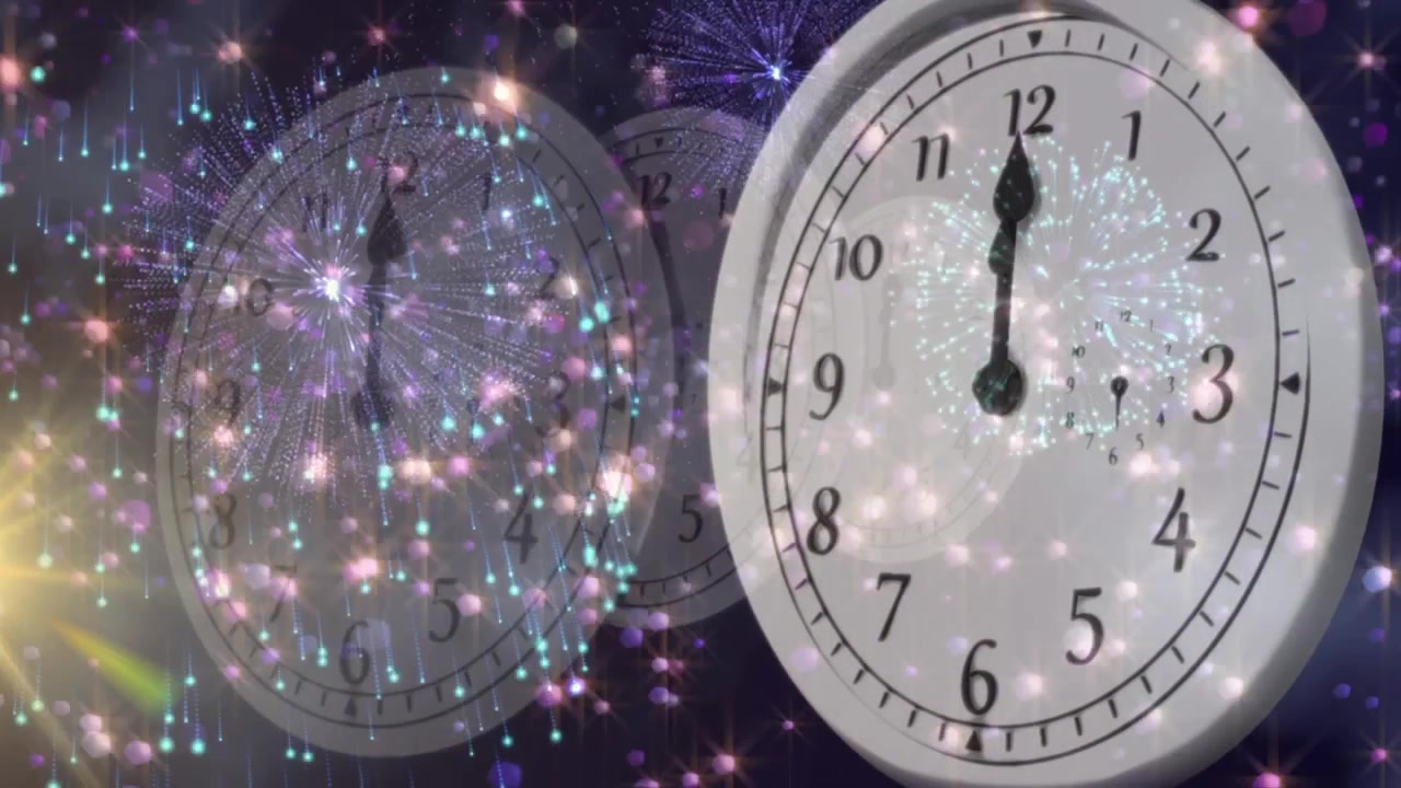 Animation of stars floating over clocks