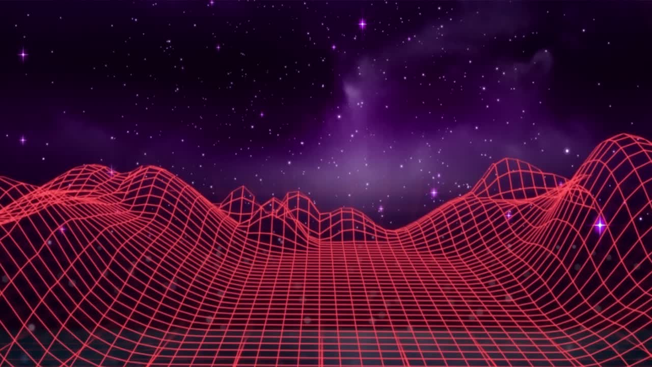 Animation of red digital landscape in triangle, over social media notifications on server room