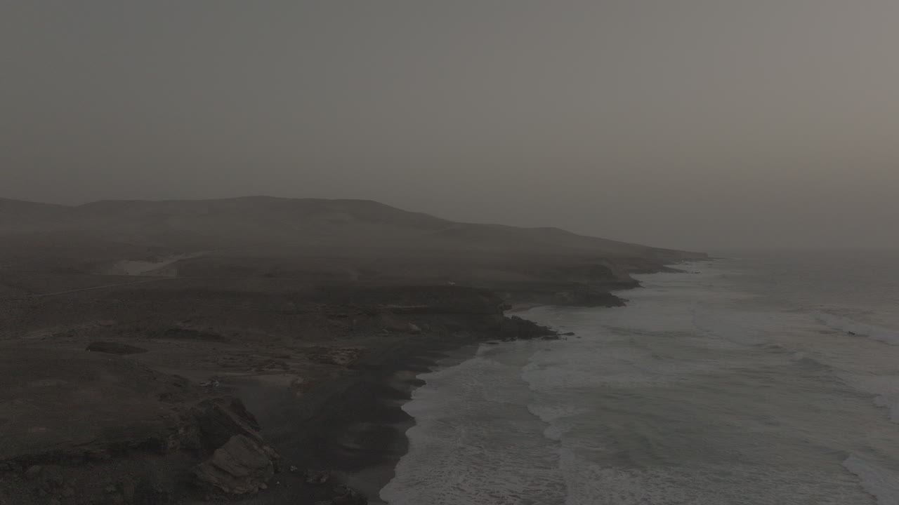 apple prores 422 coast of fuerteventura canary islands with waves and car on rock