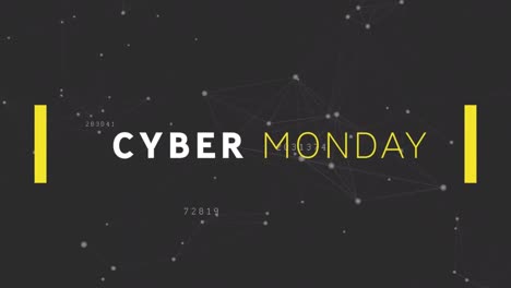 animación del texto de venta del lunes cibernético a través de redes de conexiones