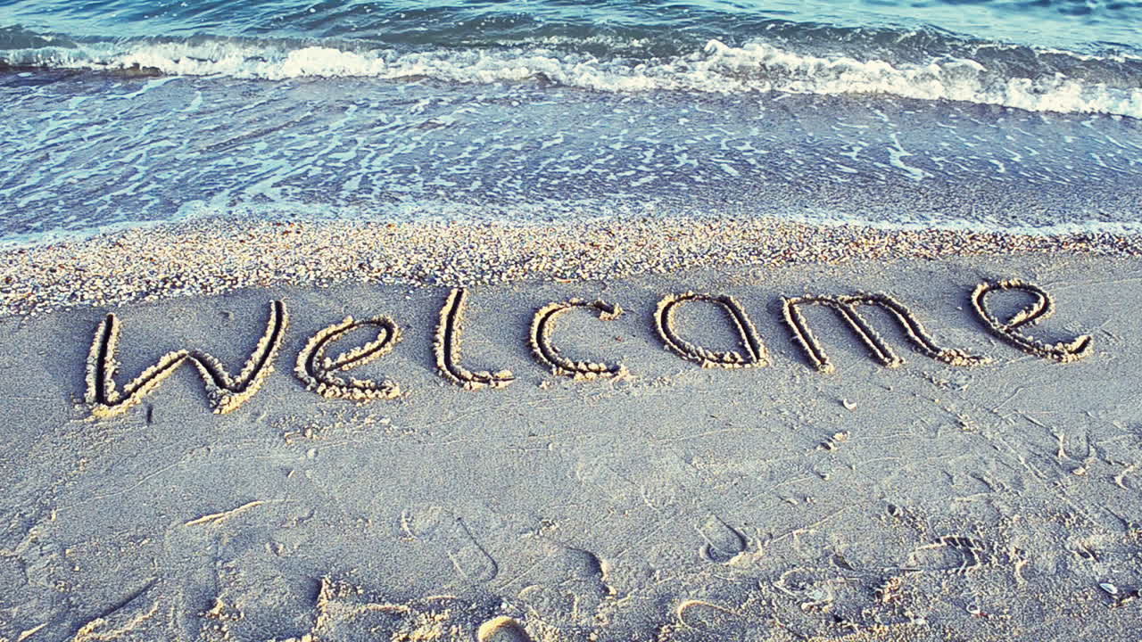 Inscription on sand, the beach. Sunset, shooting time