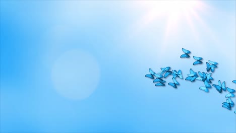 enjambres de mariposas monarca azules volando sobre la pantalla de fondo de bucle de pantalla verde,