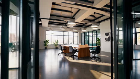 modern empty office space with glass partitions and conference room