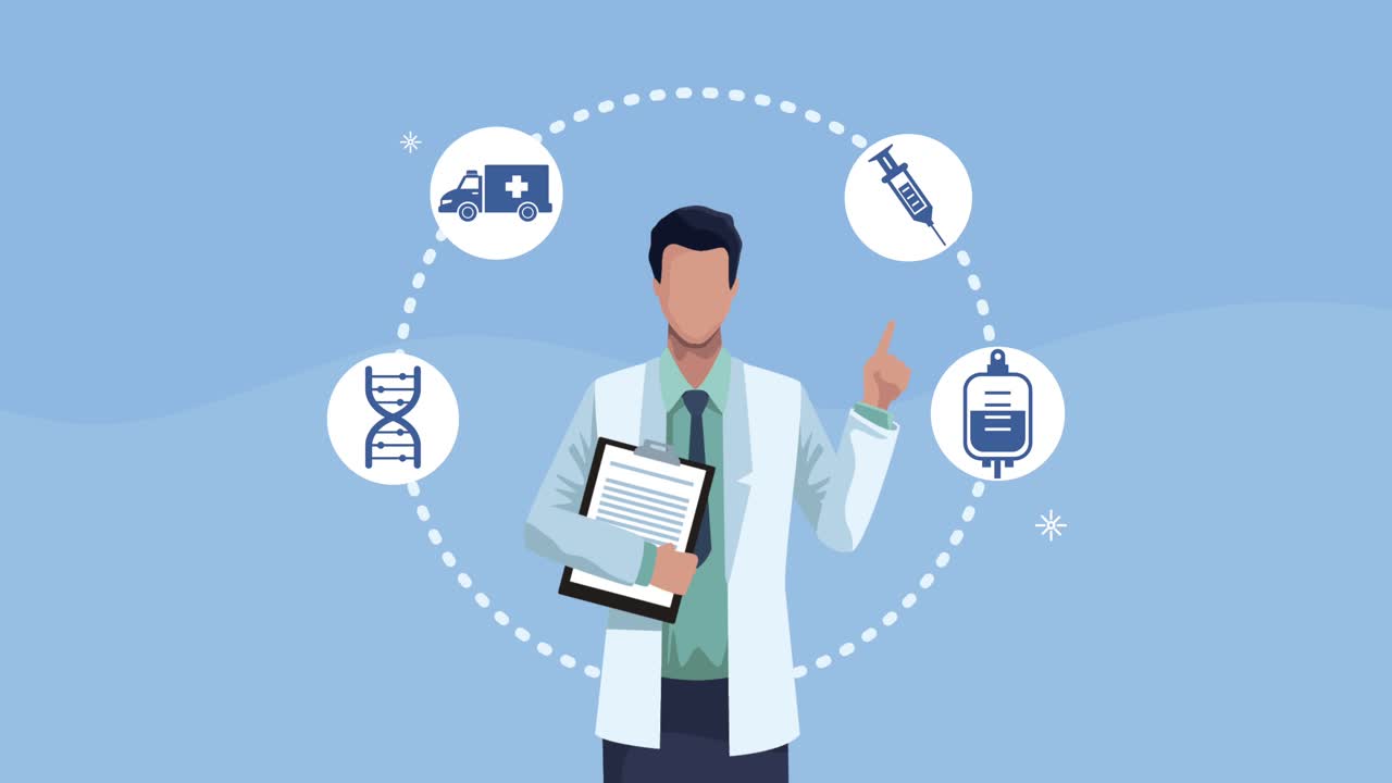 healthcare medical animation with doctor and icons