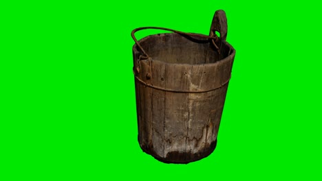 Old-traditional-wood-bucket-at-green-chromakey-background