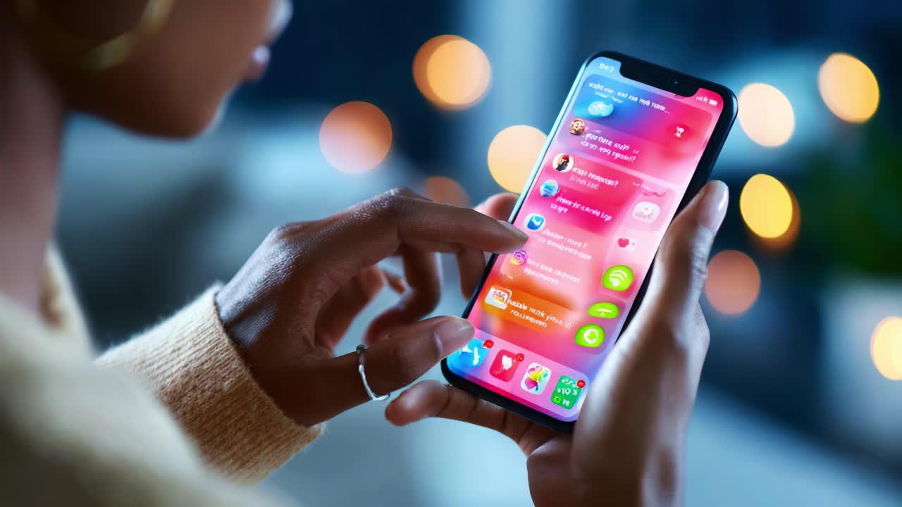 Exploring Mobile Technology: A Close-Up of a User Interacting with a Smartphone Displaying Colorful App Icons, Showcasing the Modern Digital Lifestyle and Connectivity