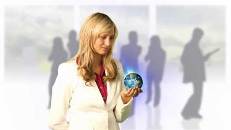 woman holding 3d world