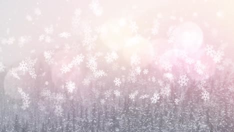 Animation-of-snow-falling-over-trees-in-christmas-winter-landscape