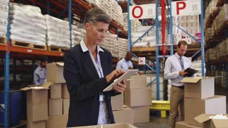 Staff-in-a-warehouse-packing-boxes-for-delivery-4k