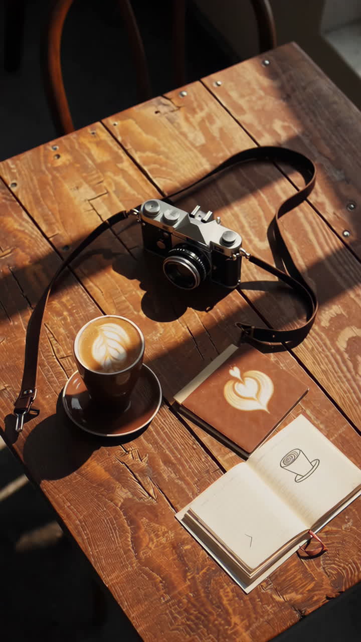 Pausa caffè con una macchina fotografica d'epoca